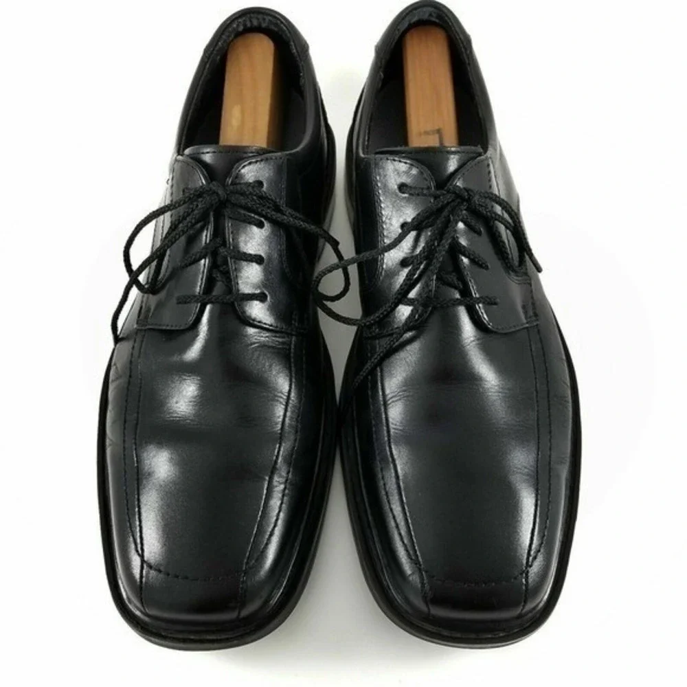 Bostonian Black Leather Derby Shoes Men 9W Square Toe Lace Up Formal Office